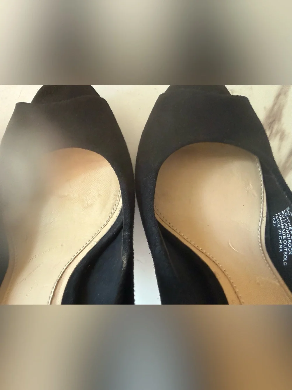 Brian Atwood Raja Black Suede Peep-Toe Platform, Gold Embellishment, EUC, Size 9